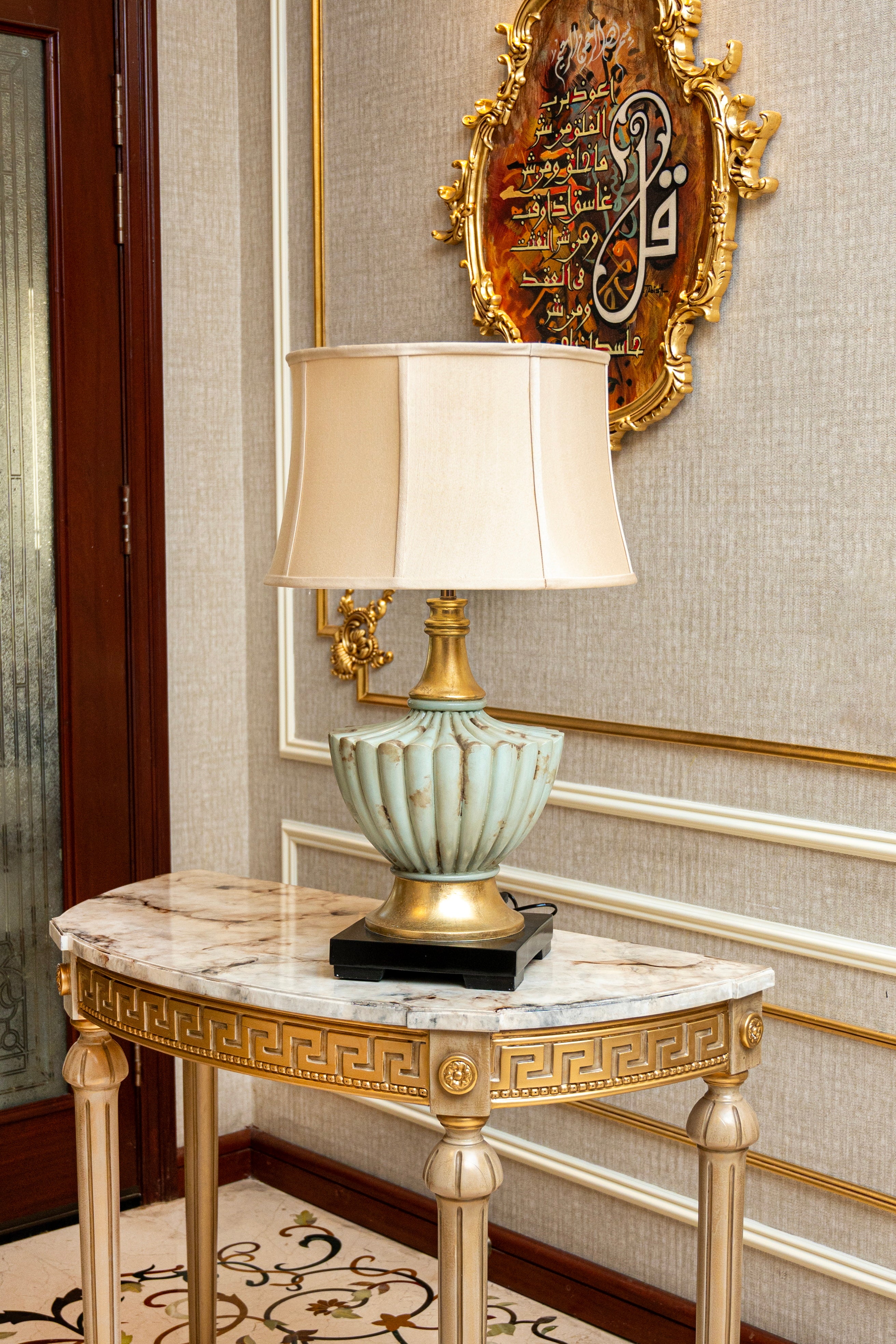 Rustic Pearl Traditional Table Lamp - Blue Distressed Urn Pair