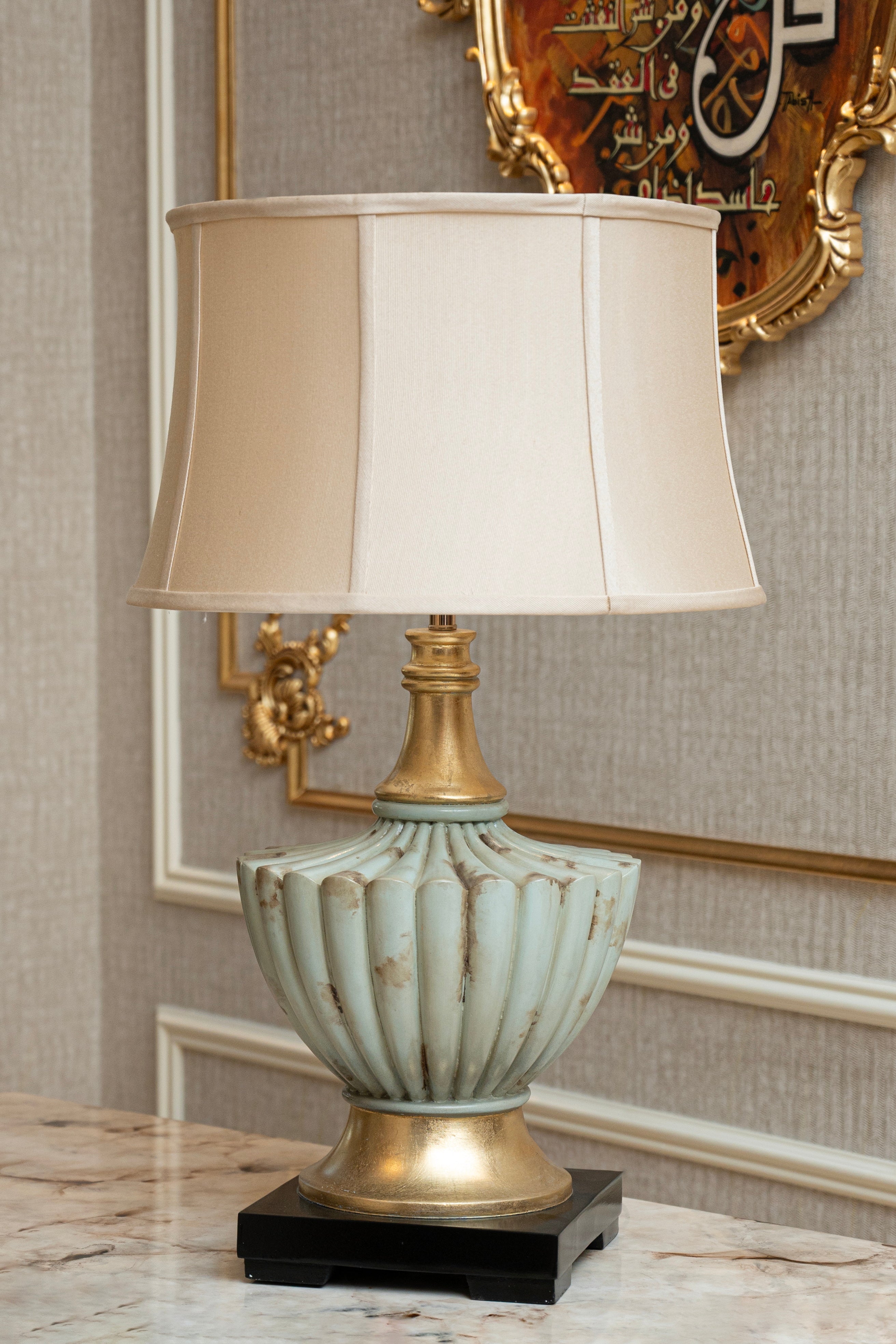 Rustic Pearl Traditional Table Lamp - Blue Distressed Urn Pair