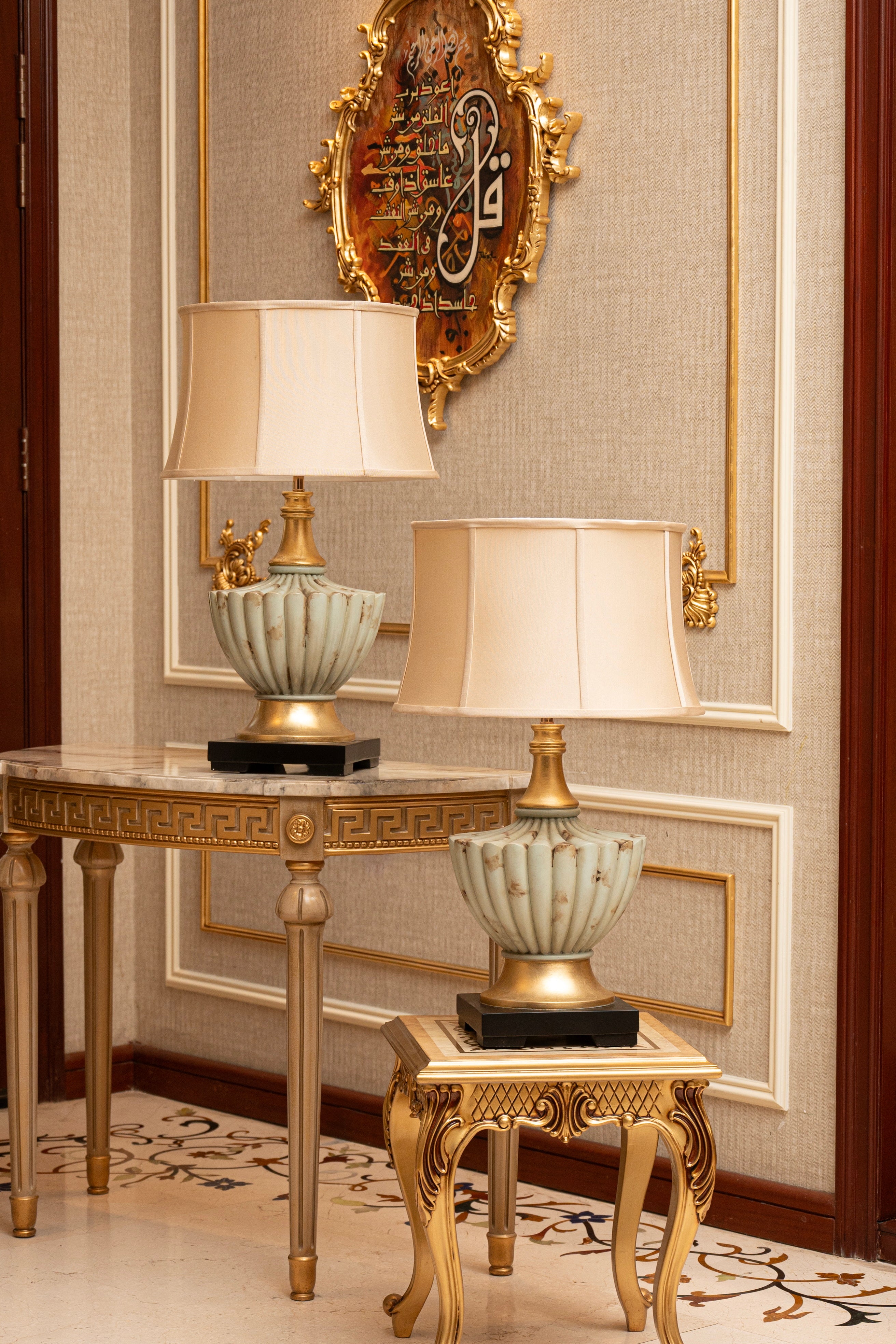 Rustic Pearl Traditional Table Lamp - Blue Distressed Urn Pair