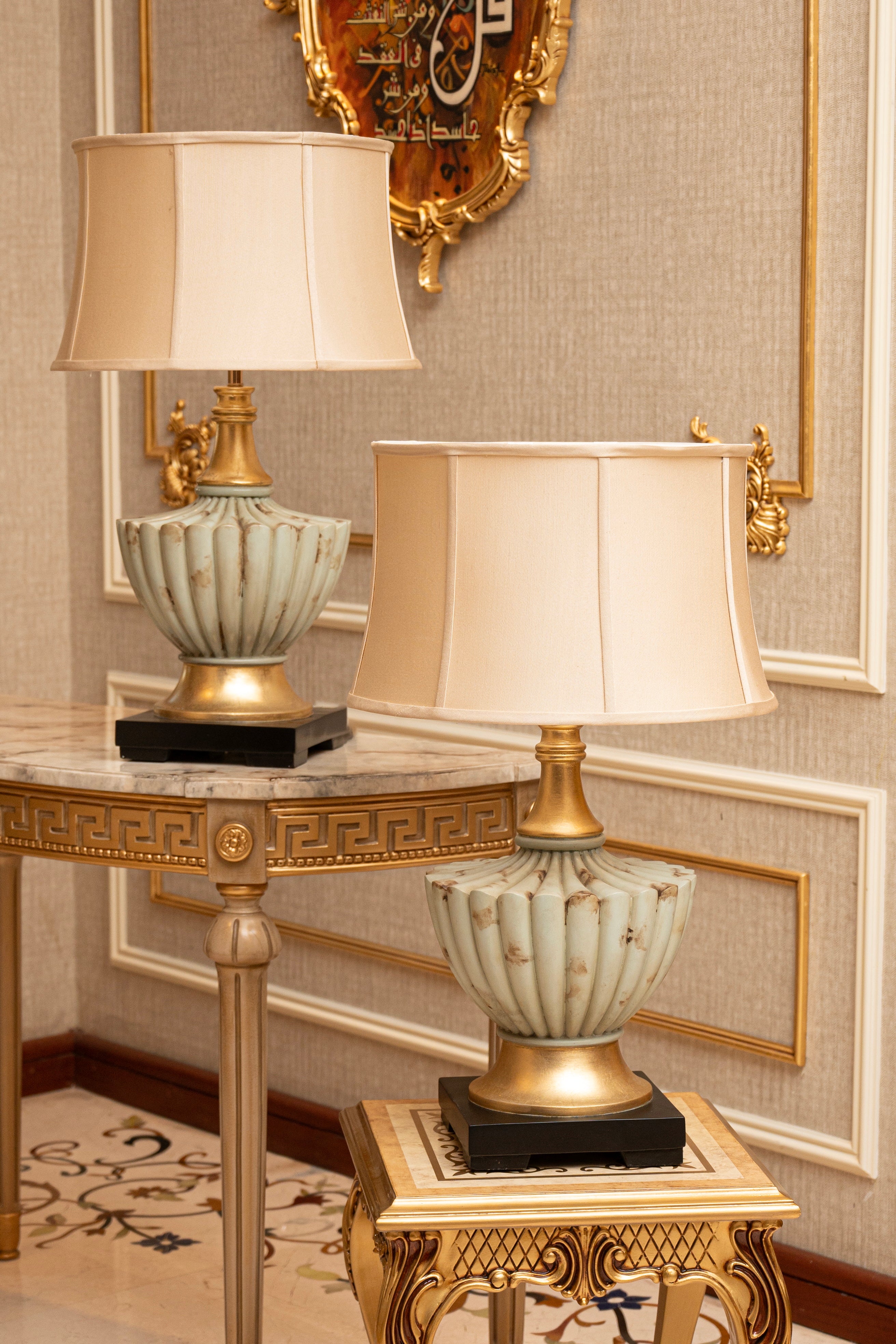 Rustic Pearl Traditional Table Lamp - Blue Distressed Urn Pair