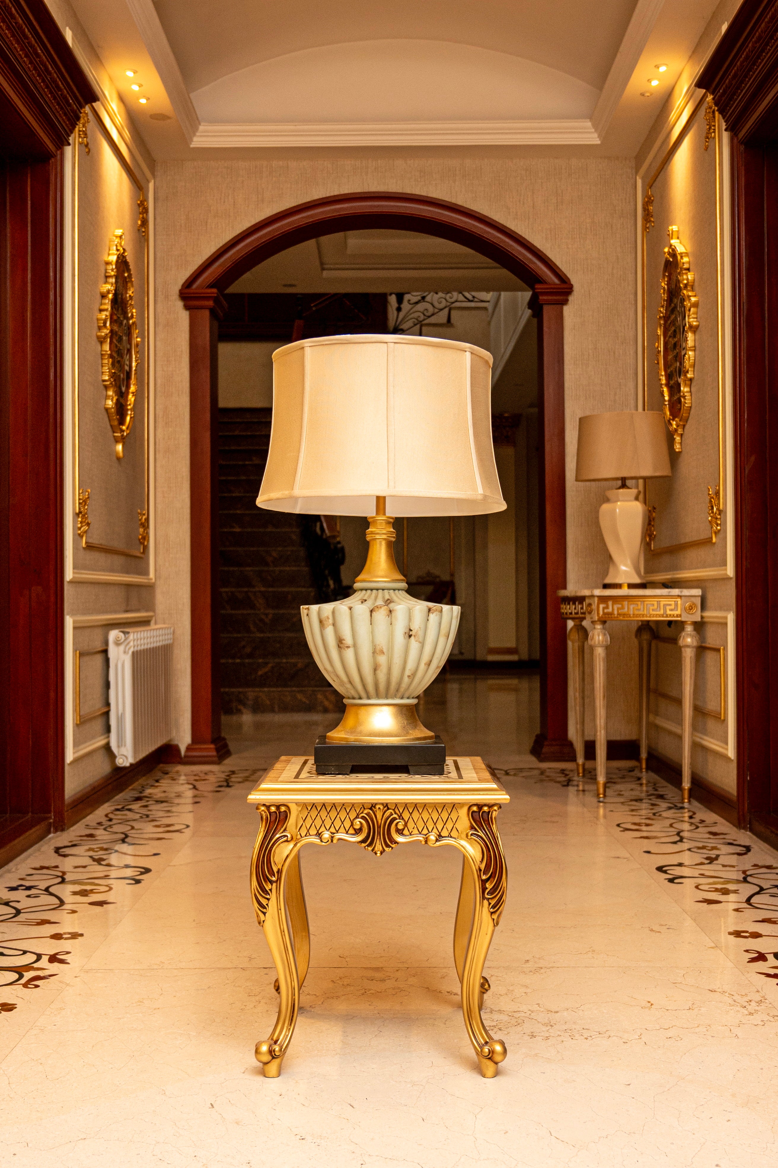 Rustic Pearl Traditional Table Lamp - Blue Distressed Urn Pair