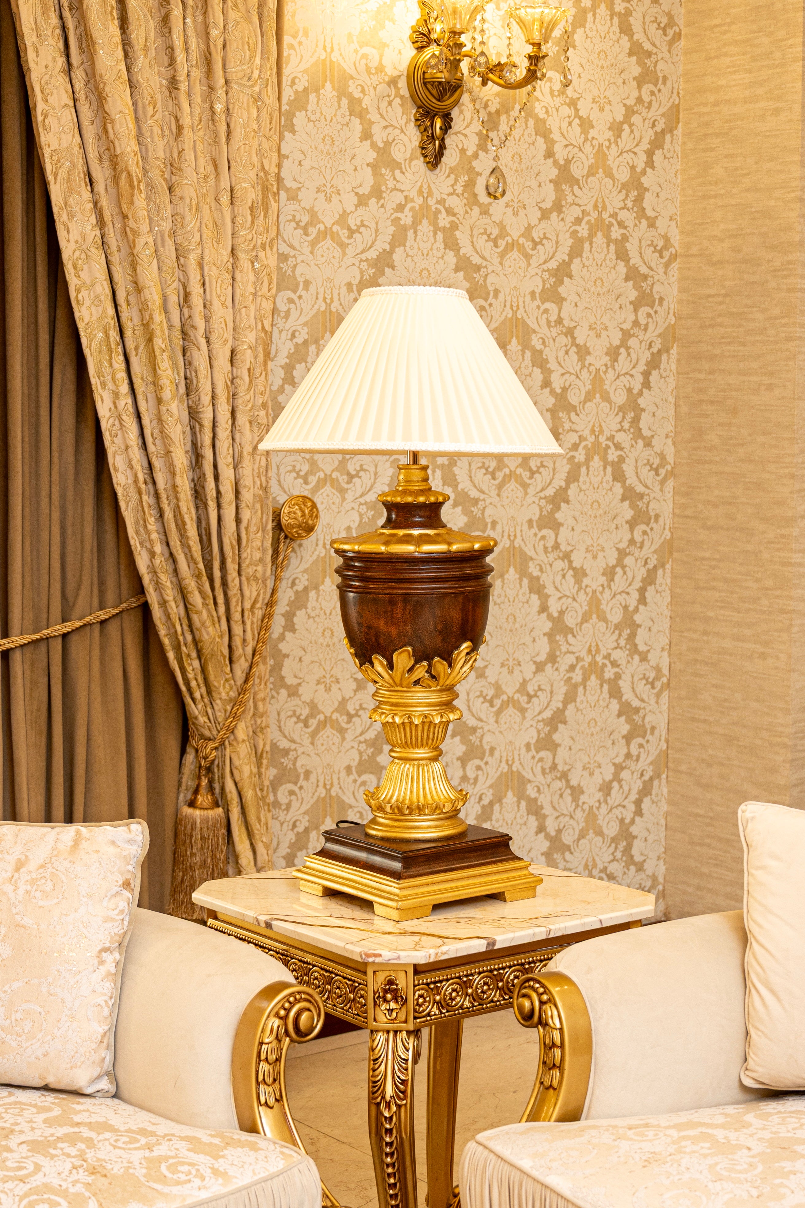 Majestic Urn Traditional Table Lamp - Gold & Brown