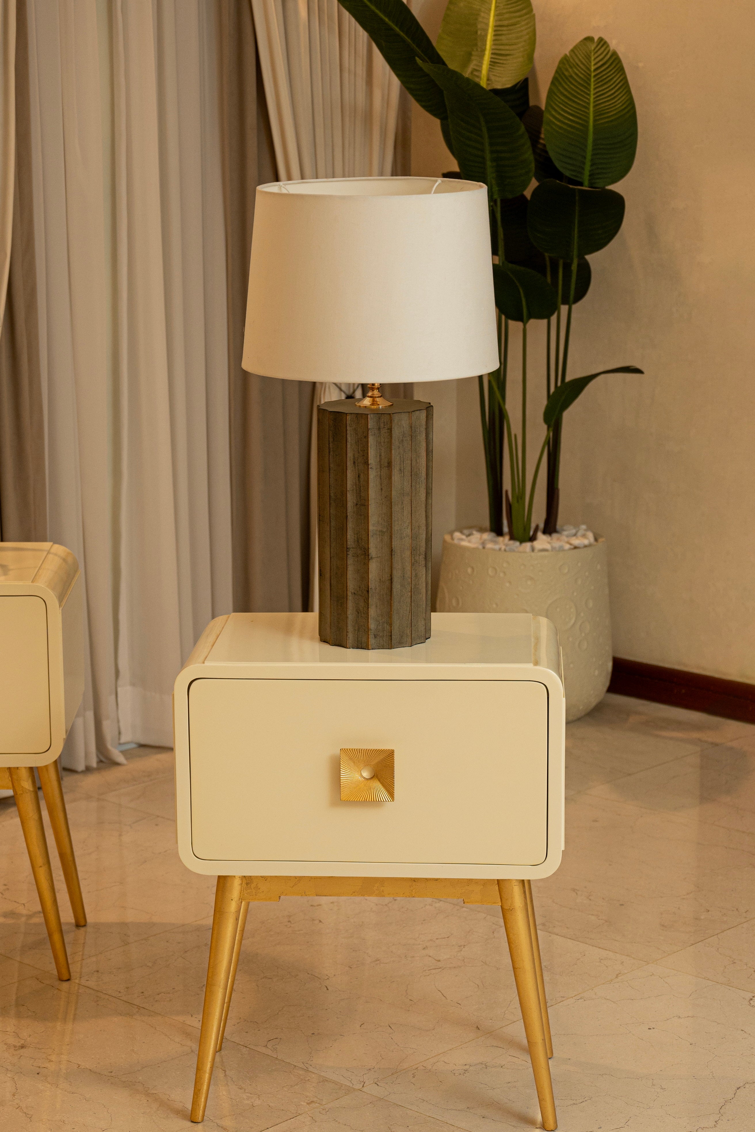 Auric Column Trendy Table Lamp - Grey Fluted Pillar