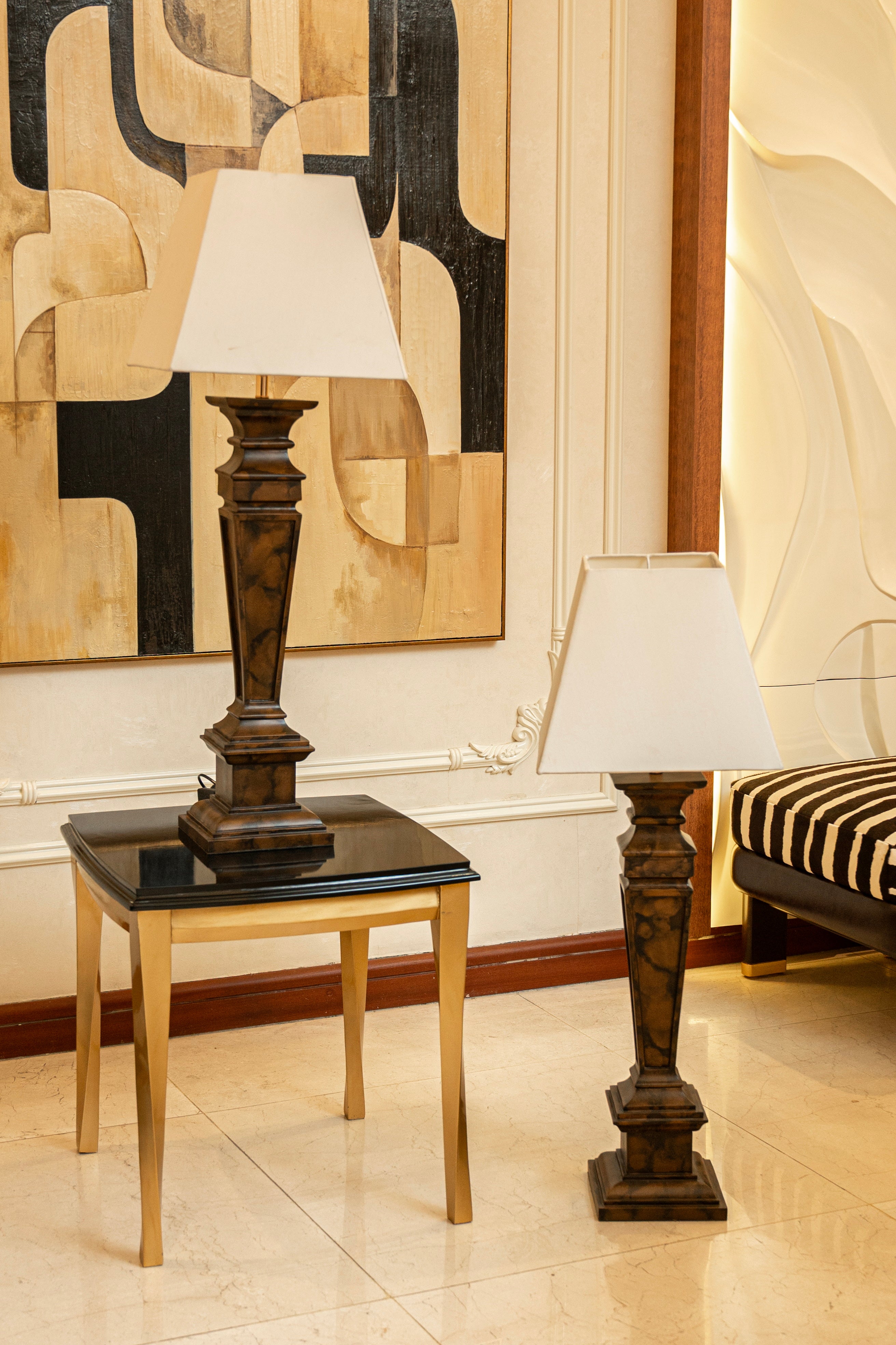 Vintage Pillar Trendy Table Lamp - Classic Wood Finish